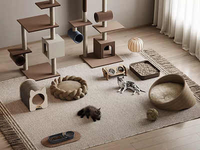 Cozy Cat Playroom With Tree Beds And Toys 3d model