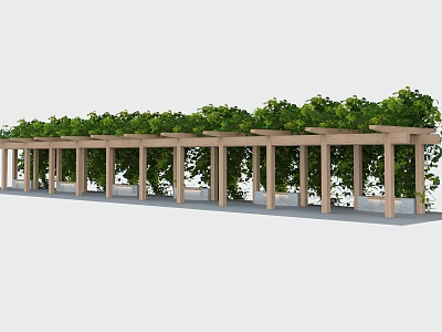 Wooden Pergola Garden Feature Covered With Lush Green Vines And Supporting Columns 3d model