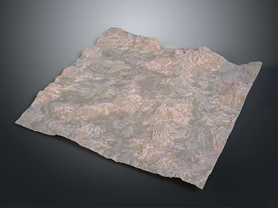 Detailed Undulating Terrain Model Featuring Light Brown Gray Mountain Valley Textures 3d model