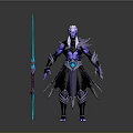 Fantasy Character Design With White Long Hair Purple Blue Ornamental Attire And Long Weapon