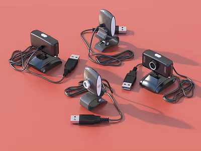 Different Models of Digital Webcams with USB Cables and Adjustable Stands 3d model