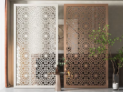 Modern Two Tone Decorative Room Divider With Intricate Laser Cut Patterns For Home Interior 3d model
