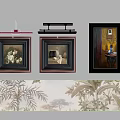 Abstract Paintings Framed On Wall With Modern Lighting And Floral Pattern Cushions