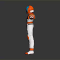 Astronaut In Orange White Spacesuit With Outstretched Arms In Space Theme