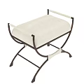 Elegant Modern Sofa Stool with White Padded Seat Brown Metal Frame and Armrests