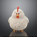 Cute White Chicken With Fluffy Feathers Red Comb And Yellow Beak Feet On Gray Background