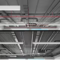 Industrial Ceiling Mechanical Pipes With Metal Supports And Structural Layout