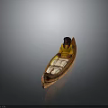 Traditional Wooden Canoe With Person In Yellow Clothing Black Hat Red Dot And White Seats