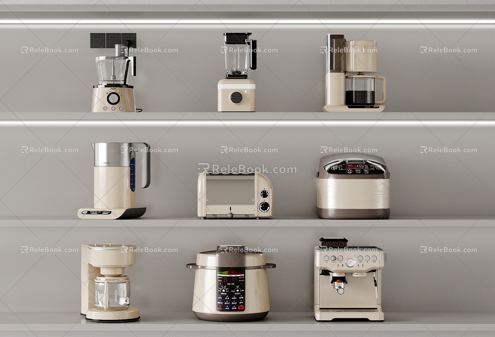 Modern Household Kitchen Appliances Combination Coffee Machine Juicer Kettle Bread Machine Rice Cooker 3d model