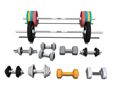Fitness Sports Equipment Including Colorful Barbell Plates And Various Dumbbells 3d model
