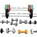 Fitness Sports Equipment Including Colorful Barbell Plates And Various Dumbbells