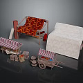 Traditional Marketplace Scene With Striped Canopy Carts White Tent And Wooden Barrels