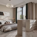 Modern Bedroom Interior Design With Chandelier Large Bed Nightstand Window Rug And Decorative Painting