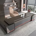 Modern Office Interior Design With Large Reception Desk Wooden Background Wall Shelves And Modern Lamp