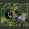 Ancient Stone Tower And Rustic Small House In Lush Green Grass Model Scene