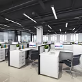 Modern Public Office Space With Open Layout Desks Computers Plants And Chairs 3d model