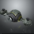 Spherical Cosmic Spacecraft With Yellow Gray Details Side Thrusters And Central Component