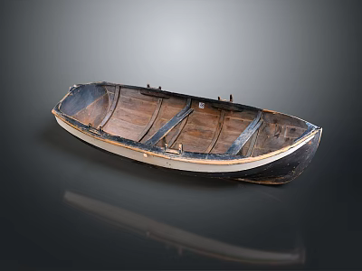 Vintage Handcrafted Wooden Boat With Wooden Planks And Gray Background Reflection 3d model