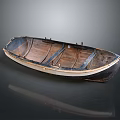 Vintage Handcrafted Wooden Boat With Wooden Planks And Gray Background Reflection