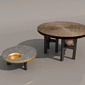 Modern Large and Small Round Tables with Wooden Textured Top Gray Surface and Black Stands