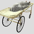Antique Medical Stretcher With Metal Frame Wheels And Gray Cloth Cover