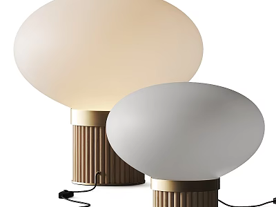 Modern Round Table Lamps With Frosted Glass Shades And Ribbed Wooden Bases 3d model
