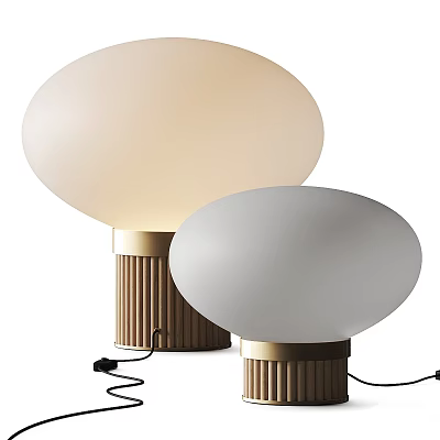 Modern Round Table Lamps With Frosted Glass Shades And Ribbed Wooden Bases 3d model