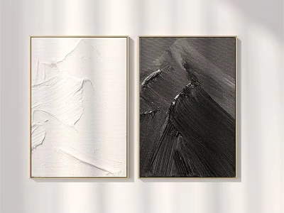 Abstract Textured Wall Art Two White Black Pieces With Frames On Light Wall 3d model