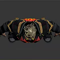 Blonde Haired Game Movie Character With Black Red Outfit Flame Pattern And Golden Accents