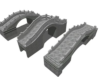 Traditional Stone Arch Bridges With Stone Railings And Classic Arch Design 3d model