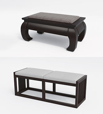 New Chinese Style Sofa Stool Bed End Stool Solid Wood Bench 3d model