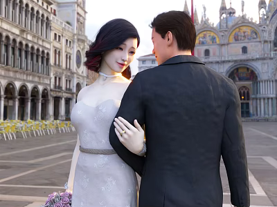 Modern Multiplayer Wedding Wedding Photo Wedding Newlyweds Bride and Groom 3d model