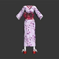 Purple Kimono With Cherry Blossom Patterns And Pink Obi Red Shoes