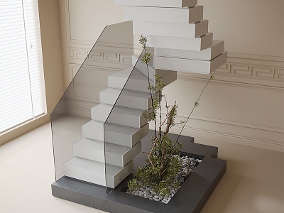 Modern Handrail Stairs Stairwell Landscape 3d model