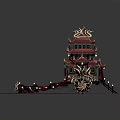 Fantasy Ornate Chariot With Oriental Architecture Red Rooftops And Dragons
