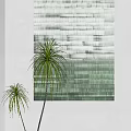 Green Gray Gradient Striped Wall Art With Two Green Plants And White Background 3d model