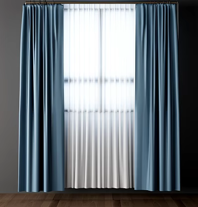Elegant Blue Curtains With White Sheer Panels For Modern Home Window Decor 3d model