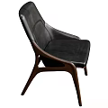 Black Leather Single Chair with Curved Wooden Frame and Modern Comfortable Design