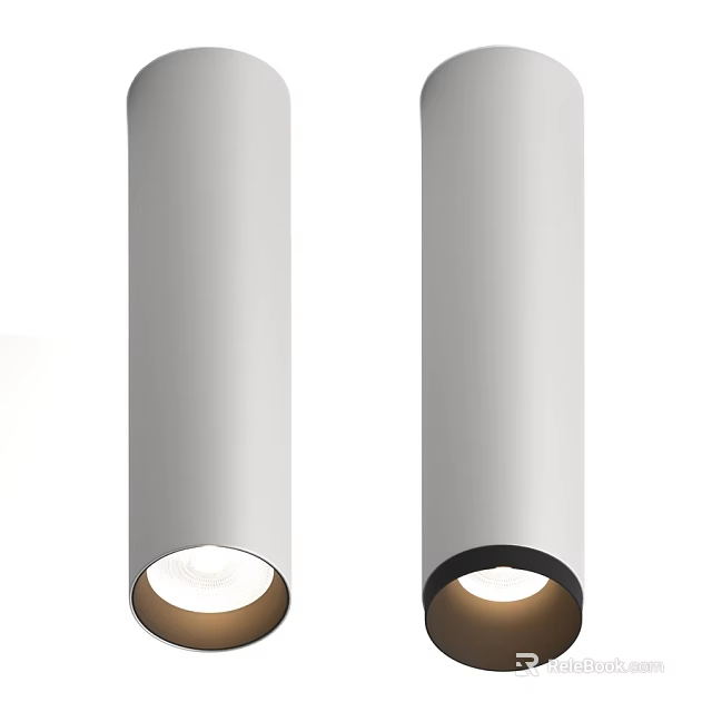 Modern Cylindrical White Ceiling Lights With Glowing Bottom And Black Edges 3d model 