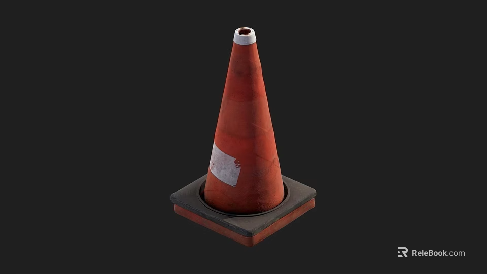Orange Traffic Cone With Black Base White Top And White Sticker 3d model 