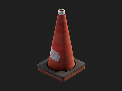 Orange Traffic Cone With Black Base White Top And White Sticker 3d model