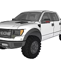 White Ford Pickup Truck With Off Road Style Wide Fender Flares And Large Tires