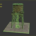 Rusted Water Tower Model With Metal Frame Ladder And Concrete Base