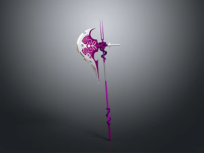 Ornate Purple And White Weapon Featuring Intricate Spiral Patterns On Long Handle 3d model