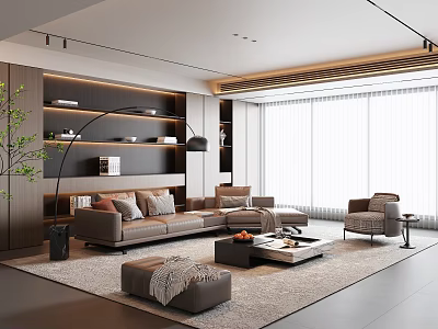 Modern Living Room Interior With Comfortable Sofa Coffee Table Floor Lamp And Area Rug 3d model