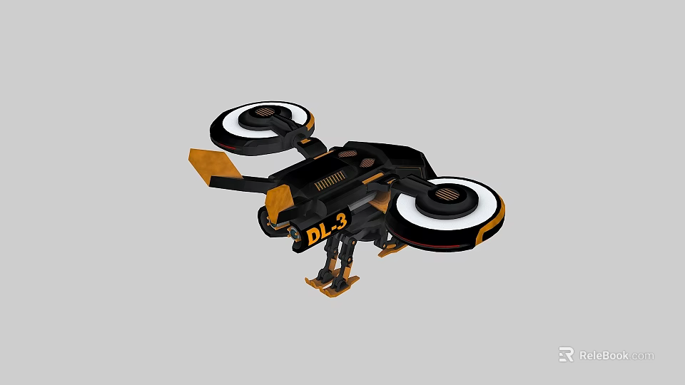 Black And Orange Drone Design With Four Rotors And DR3 Details 3d model 
