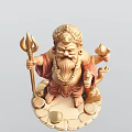 Man Deity Statue Holding Trident Lamp On Decorative Stone Base 3d model
