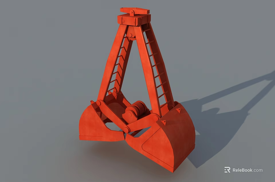 Red Industrial Grab Bucket Equipment With Tripod Structure For Material Handling 3d model 