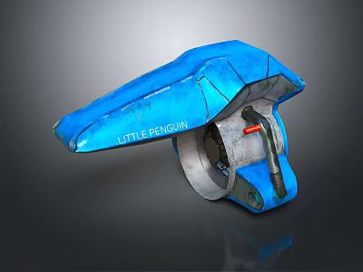 Blue Little Penguin Mechanical Device With Metallic Structure And Red Accent 3d model
