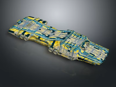 Sci Fi Mechanical Vehicle Model With Blue Yellow Complex Structure And Detailed Design 3d model